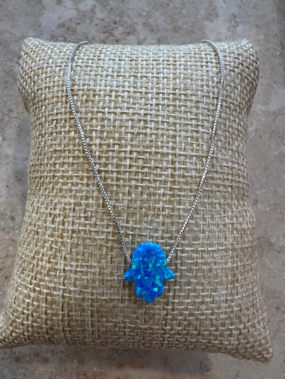 Sterling Silver Hamsa Blue Opal Pendant Necklace